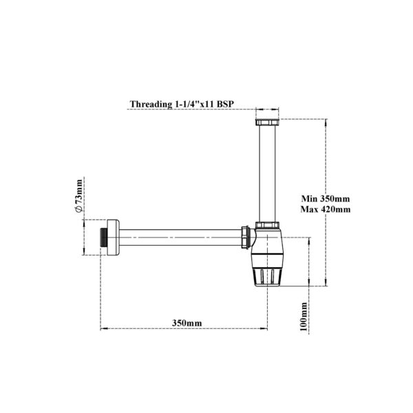 Bottle Trap White 12″ In & 12″ Out Pipes